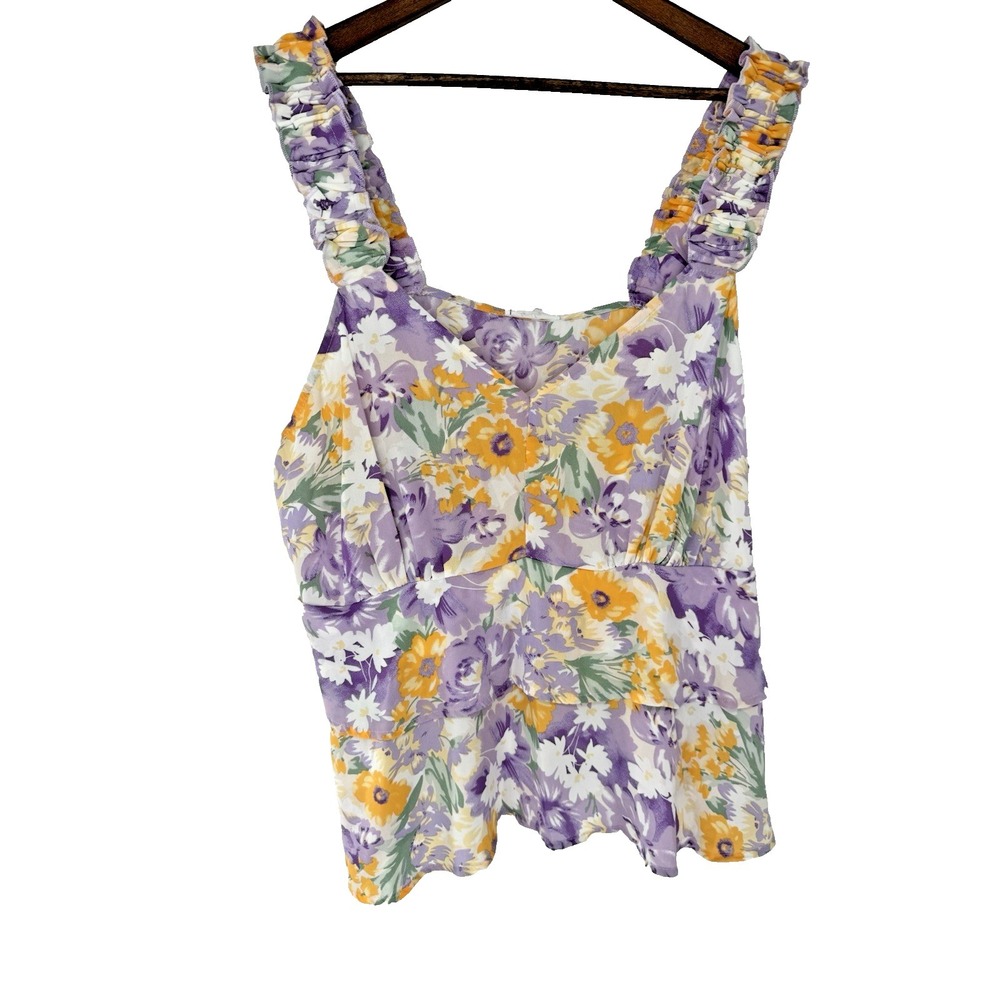 Emily Wonder NWT Purple Colorful Floral‎ Print Ruffled Tank Top Blouse 3X Fairy